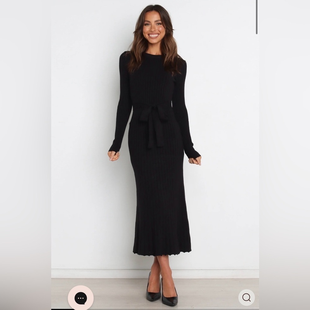Petal & Pup Black Long Sleeve Sweater Dress  with Tie Belt at Waist M/L